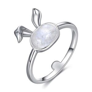 A7. New 🐰 PEIMKO 925 Sterling Silver Oval Rainbow Moonstone Bunny Ring Size 6.5